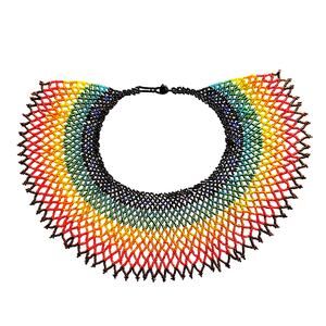 Vintage Tribal Seed Bead Wide Rainbow Collar Necklace